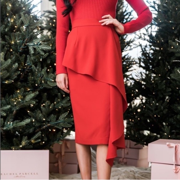 Rachel Parcell Red Draped Midi Skirt - Picture 1 of 4